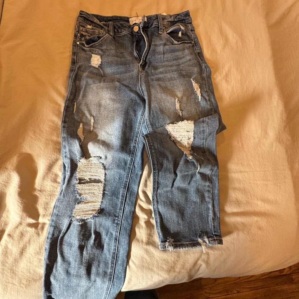 Risen Straight Leg Distressed Jeans